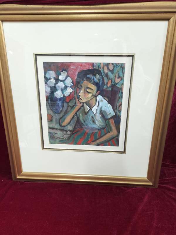 Stunning Hennie Niemann Sr -SA Artist Oil Painting-1997 Young Woman With Flowers-Excellent Condition