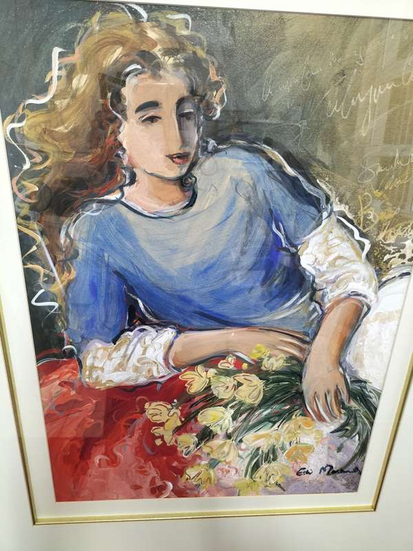 Beautiful Large Framed Este' Mostert Oil On Paper - Woman With Flowers - Good Condition  -See Desp