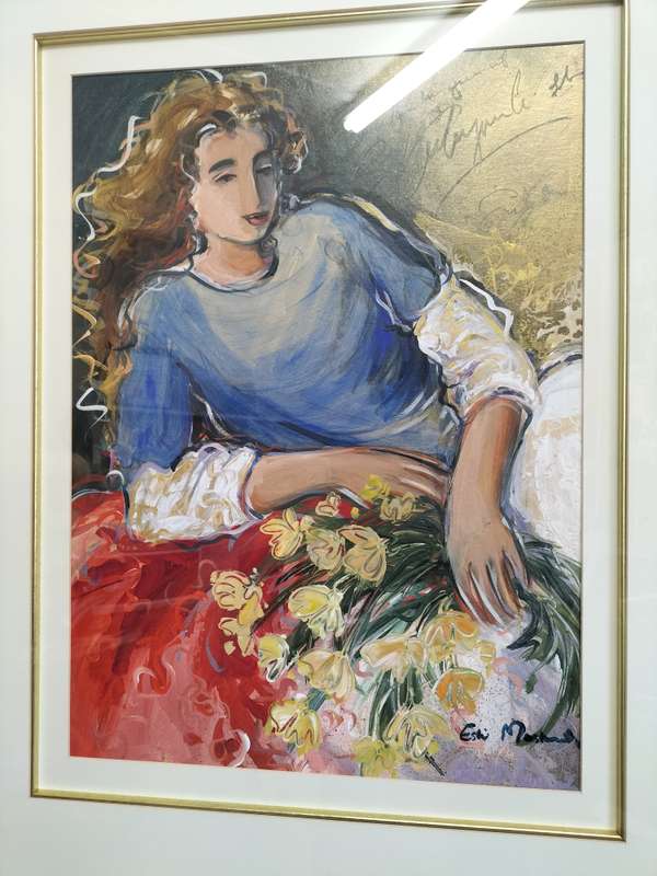 Beautiful Large Framed Este' Mostert Oil On Paper - Woman With Flowers - Good Condition  -See Desp