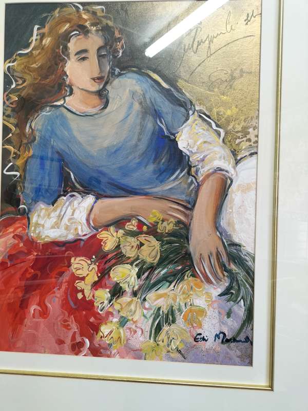 Beautiful Large Framed Este' Mostert Oil On Paper - Woman With Flowers - Good Condition  -See Desp