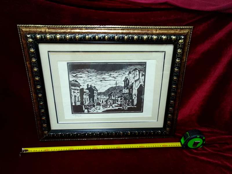 Stunning Gregoire Boonzaier (1909-2005) Linocut Bo- Kaap In A Beautiful frame - Good Condition