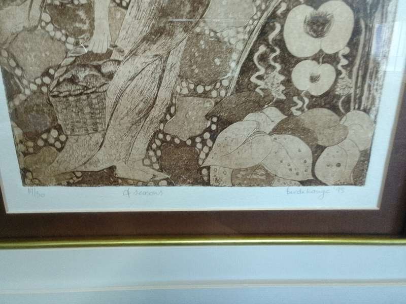 Beautiful Bev de Lange -SA Artist - Linocut 19/30 In Stunning Fame- Of Seasons