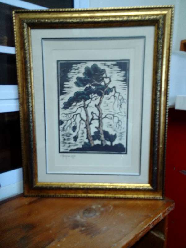 Stunning Gregoire Boonzaier (1909-2005) Linocut Windswept Trees 1978 In A Beautiful frame