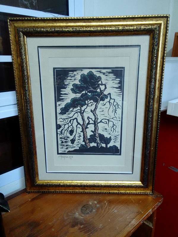Stunning Gregoire Boonzaier (1909-2005) Linocut Windswept Trees 1978 In A Beautiful frame