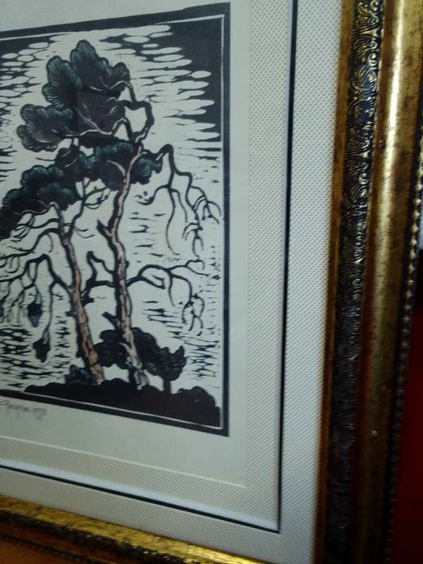 Stunning Gregoire Boonzaier (1909-2005) Linocut Windswept Trees 1978 In A Beautiful frame