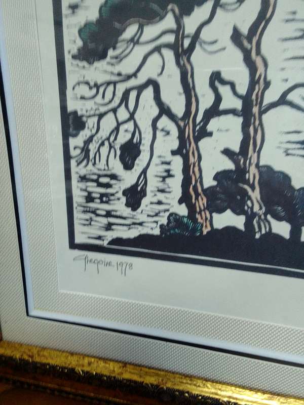 Stunning Gregoire Boonzaier (1909-2005) Linocut Windswept Trees 1978 In A Beautiful frame