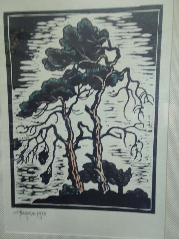 Stunning Gregoire Boonzaier (1909-2005) Linocut Windswept Trees 1978 In A Beautiful frame