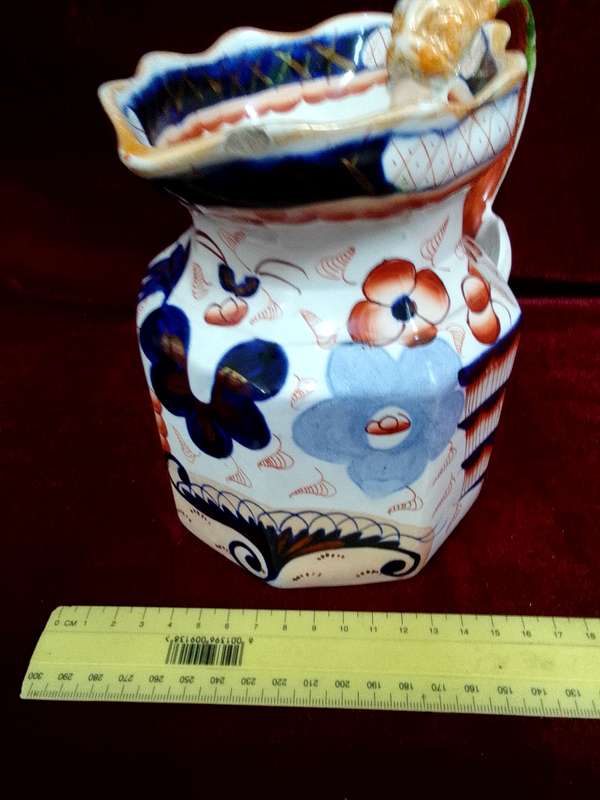 Antique Ironstone China Pitcher Dragon Relief Handle Gaudy Welsh English Pottery- View Description