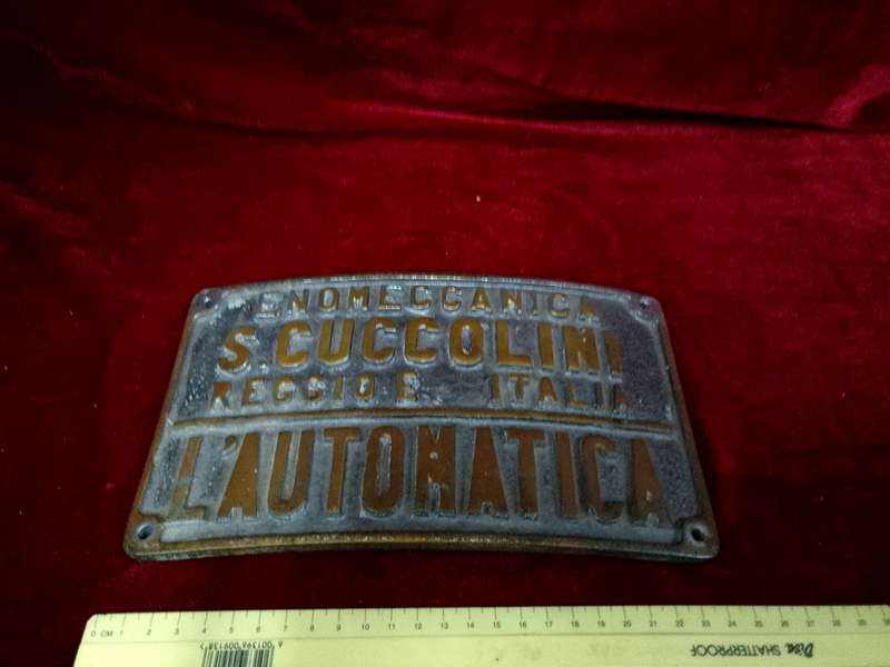 Stunning Vintage Italy Iron Plaque/ Sign  - Enomeccanica S.Cuccolini Reccide Italia L'autonatica