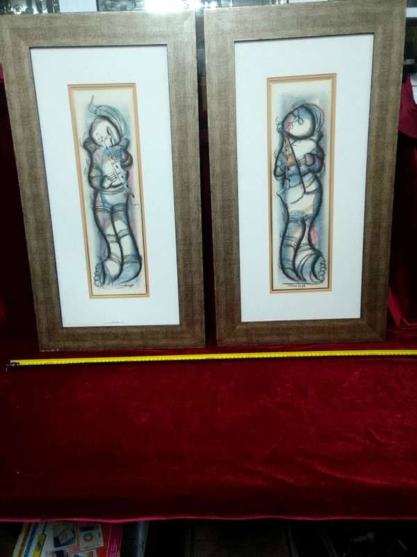 Set Of Two Large SA Artist Daniel Selepe (1953-) -Stunning Mixed Media Artwork - Musicians -See Desp