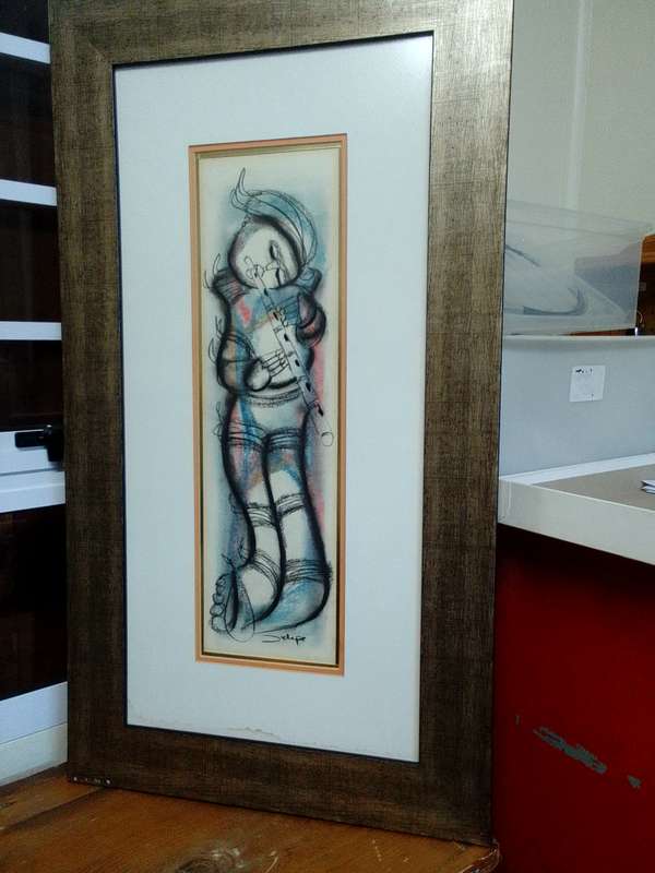 Set Of Two Large SA Artist Daniel Selepe (1953-) -Stunning Mixed Media Artwork - Musicians -See Desp