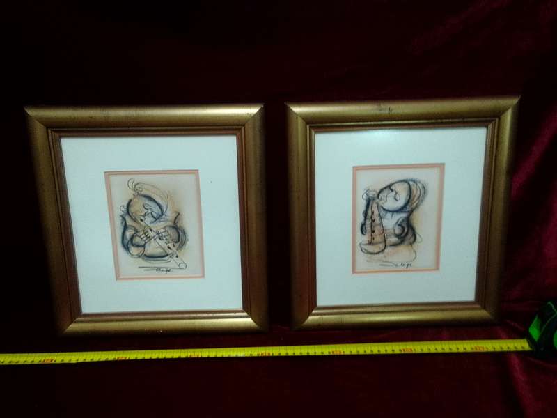 Set Of Two SA Artist Daniel Selepe (1953-) -Stunning Mixed Media Artwork - Musicians - See Desp