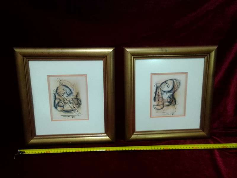 Set Of Two SA Artist Daniel Selepe (1953-) -Stunning Mixed Media Artwork - Musicians - See Desp