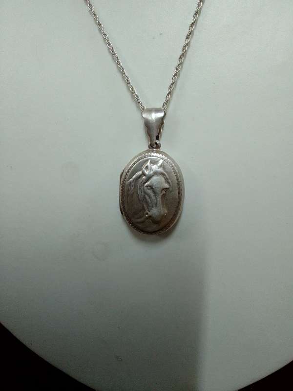 Stunning Vintage Sterling Silver 925 Horse Locket And Chain 9.7g- Good Condition