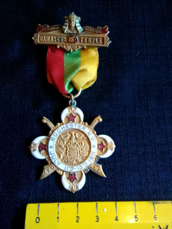 Shriners Damascus Temple 37th Annual Session Rochester NY July 11th-13th 1911 Medal