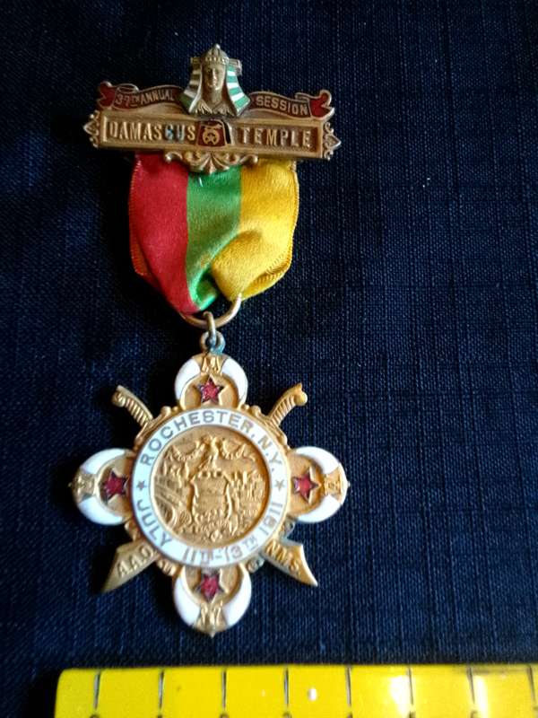 Shriners Damascus Temple 37th Annual Session Rochester NY July 11th-13th 1911 Medal