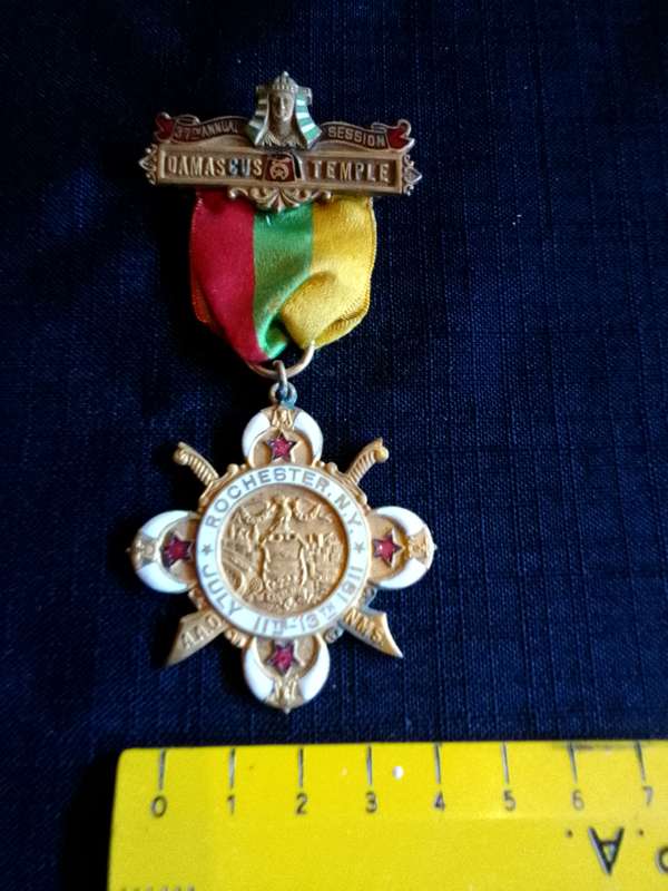 Shriners Damascus Temple 37th Annual Session Rochester NY July 11th-13th 1911 Medal