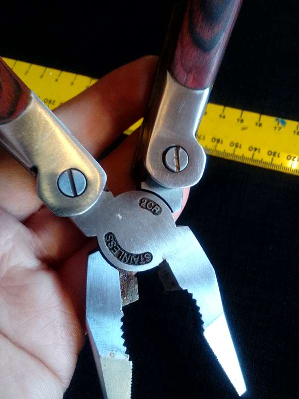 Stainless Steel Multifunction Pliers Dubble Sided Wood Inset Handles Multi Tool