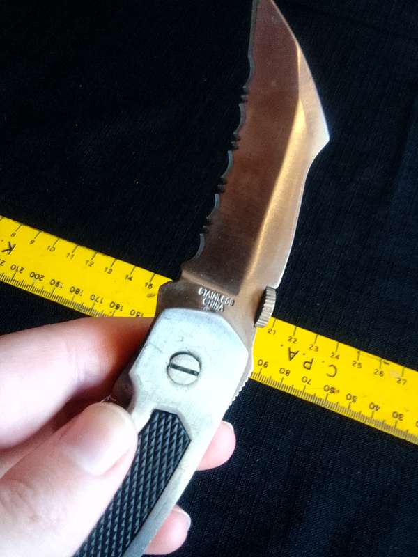 Stunning Stainless Steel China Pocket Knife With Rubber Handle And Belt Clip - Good Condition