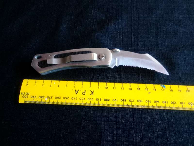 Stunning Stainless Steel China Pocket Knife With Rubber Handle And Belt Clip - Good Condition