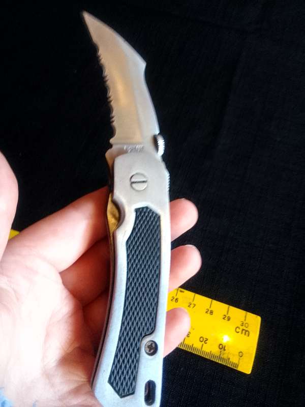 Stunning Stainless Steel China Pocket Knife With Rubber Handle And Belt Clip - Good Condition