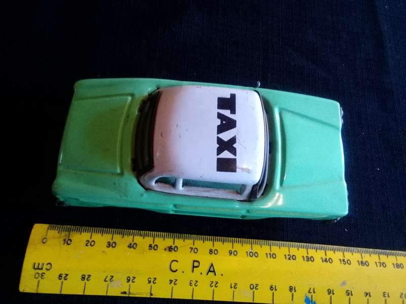 Vintage Tin Toy Car - Green Taxi Cab - Made in China