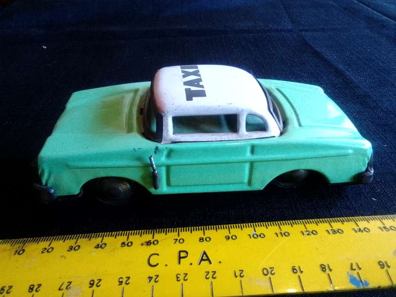 Vintage Tin Toy Car - Green Taxi Cab - Made in China