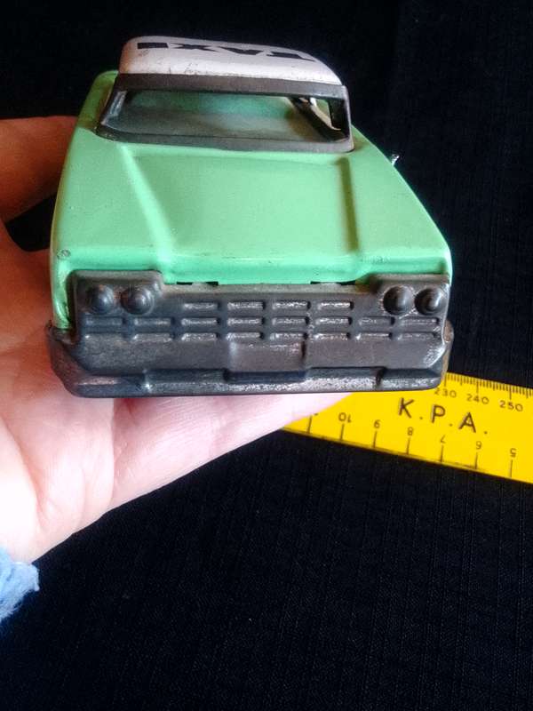 Vintage Tin Toy Car - Green Taxi Cab - Made in China