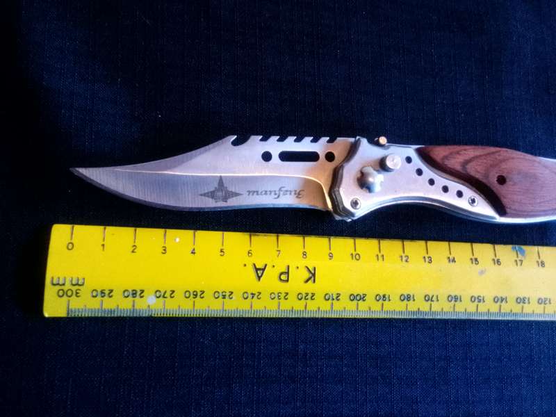 Stunning Stainless Steel Auto Push Button Pocket Knife With Wooden Handle And Small Torch Light