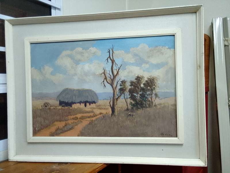 Beautiful Large Framed Otto Klar (1908 - 1994) Oil On Board Farm Landscape Scene- See Desp