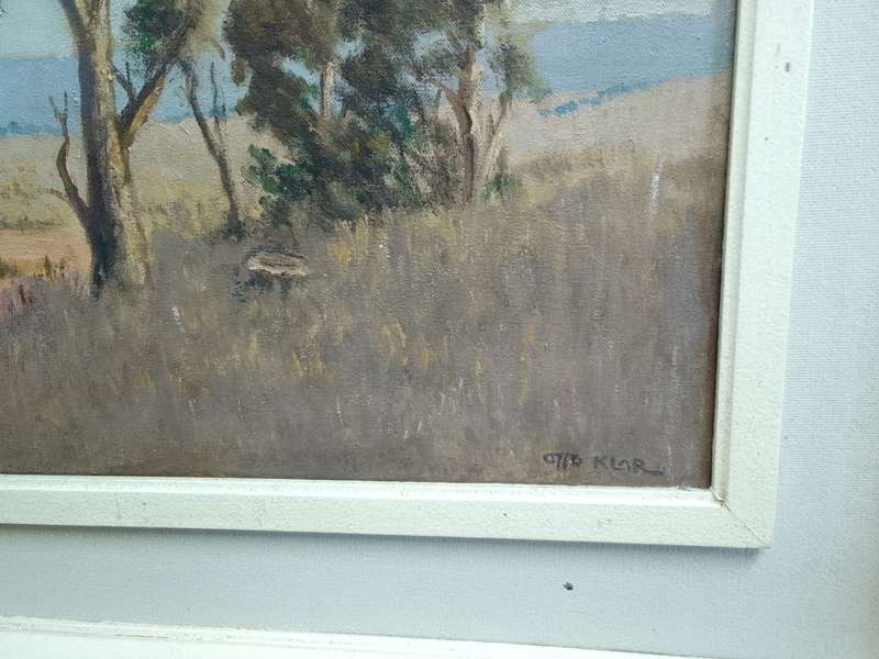 Beautiful Large Framed Otto Klar (1908 - 1994) Oil On Board Farm Landscape Scene- See Desp