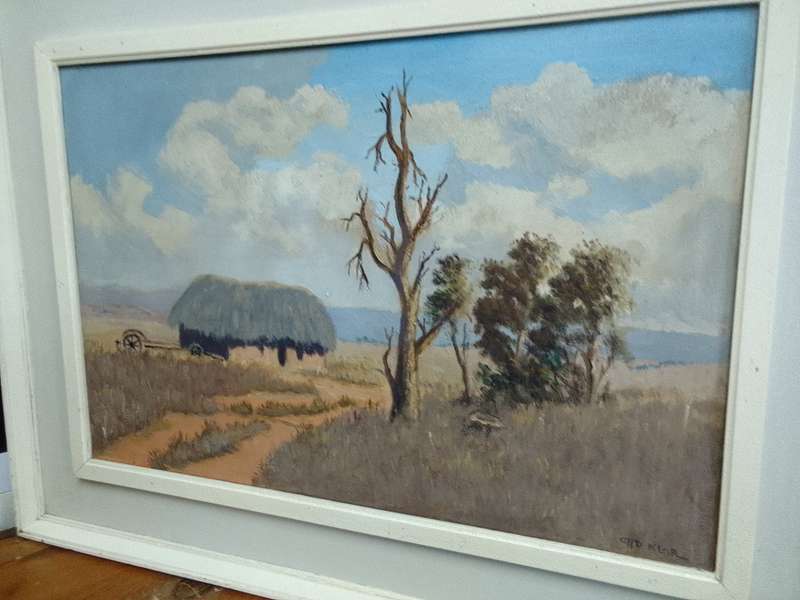 Beautiful Large Framed Otto Klar (1908 - 1994) Oil On Board Farm Landscape Scene- See Desp
