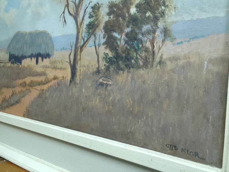 Beautiful Large Framed Otto Klar (1908 - 1994) Oil On Board Farm Landscape Scene- See Desp