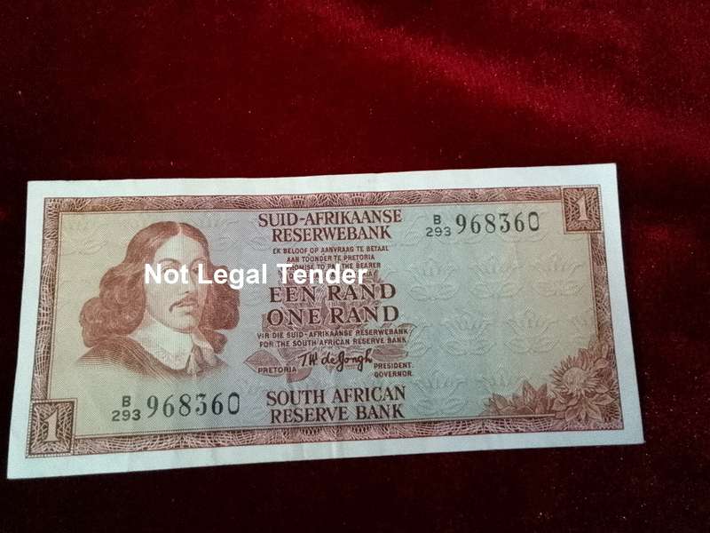 Republic Of South Africa One Rand Note Serial Number 968360 - TW De Jongh - Good Condition