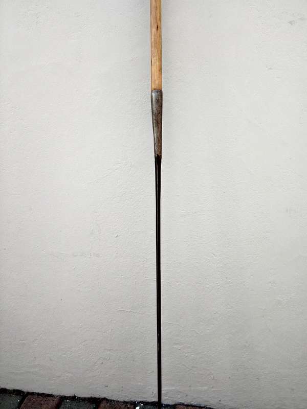 Vintage African Maasai Lion Hunting Spear With Central Wooden Grip And A Spear Head To Either End