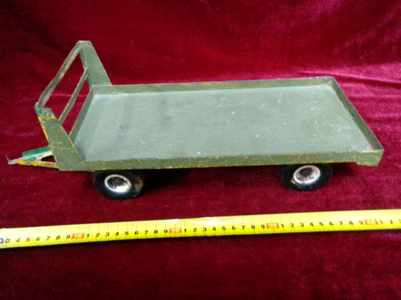 Stunning Vintage Large Steel Green Toy Trailer - View Description