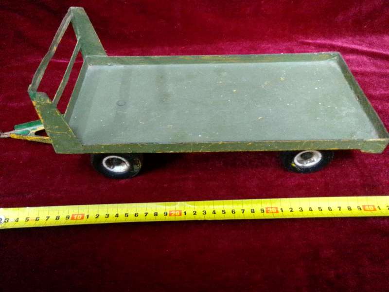 Stunning Vintage Large Steel Green Toy Trailer - View Description