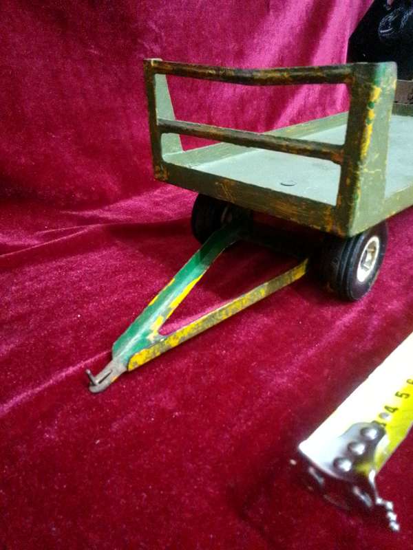 Stunning Vintage Large Steel Green Toy Trailer - View Description