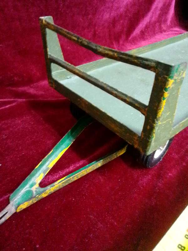 Stunning Vintage Large Steel Green Toy Trailer - View Description