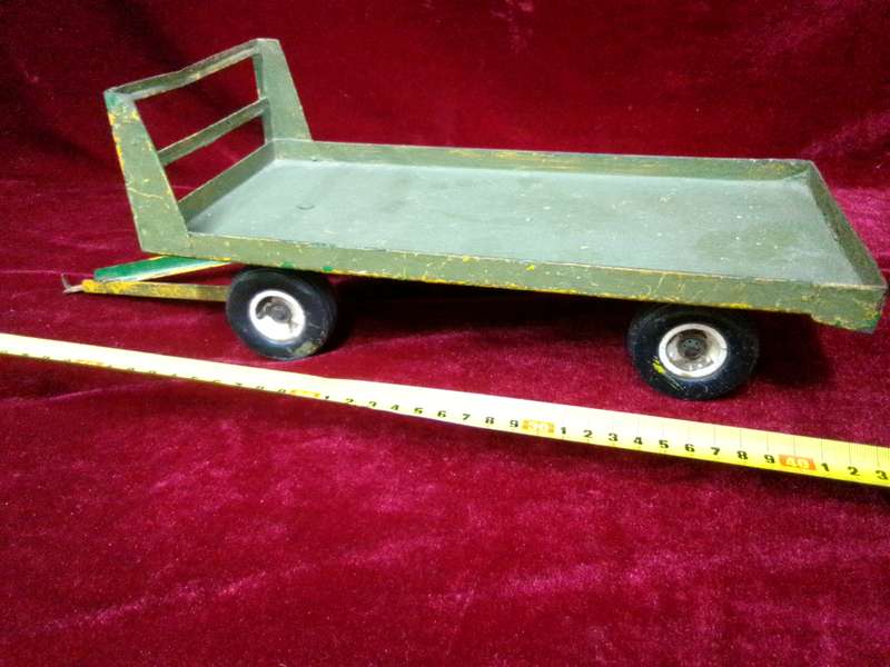 Stunning Vintage Large Steel Green Toy Trailer - View Description