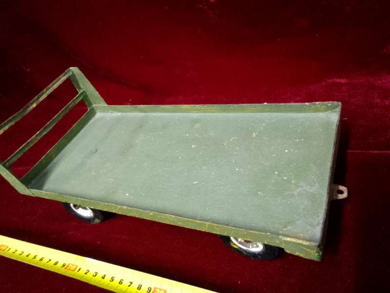 Stunning Vintage Large Steel Green Toy Trailer - View Description