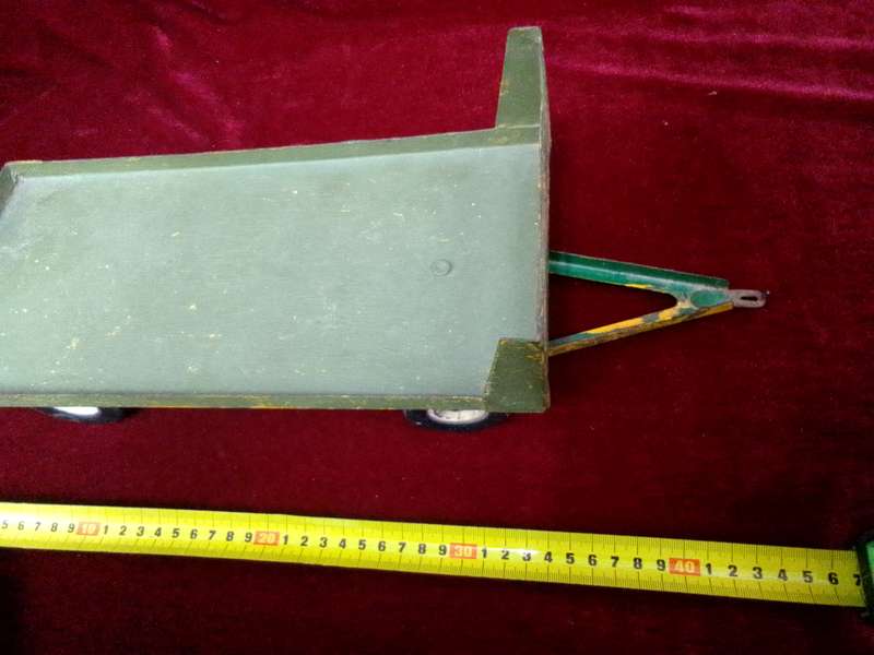 Stunning Vintage Large Steel Green Toy Trailer - View Description
