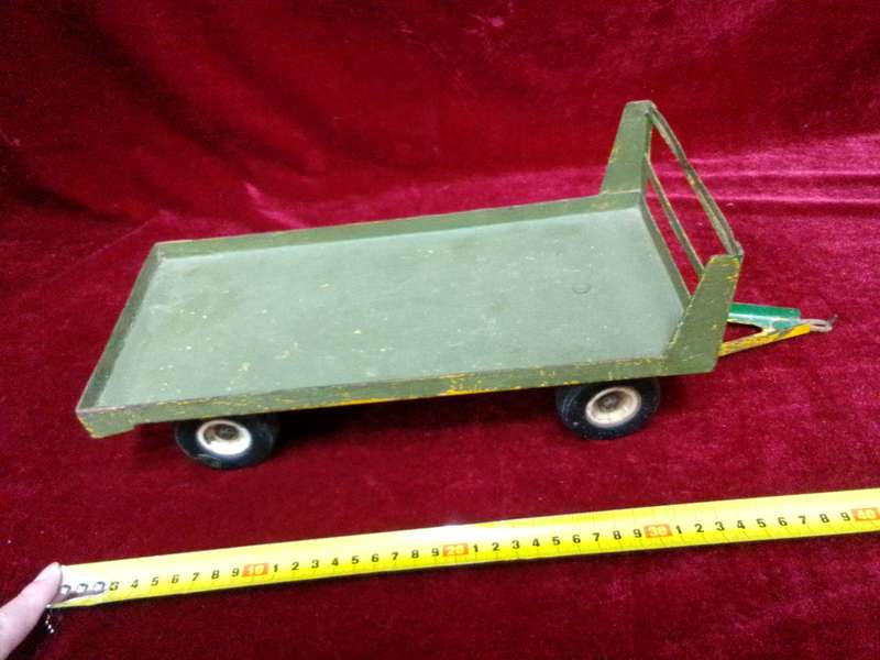 Stunning Vintage Large Steel Green Toy Trailer - View Description
