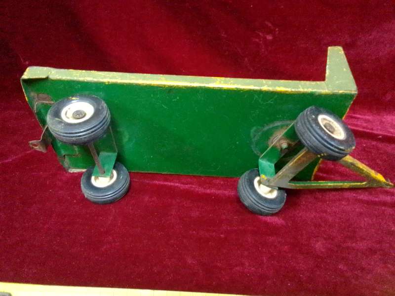 Stunning Vintage Large Steel Green Toy Trailer - View Description
