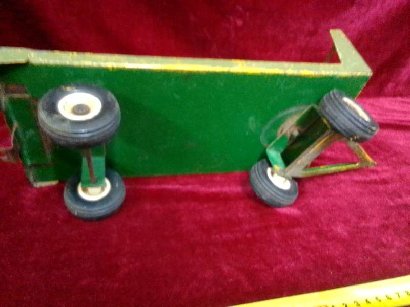 Stunning Vintage Large Steel Green Toy Trailer - View Description