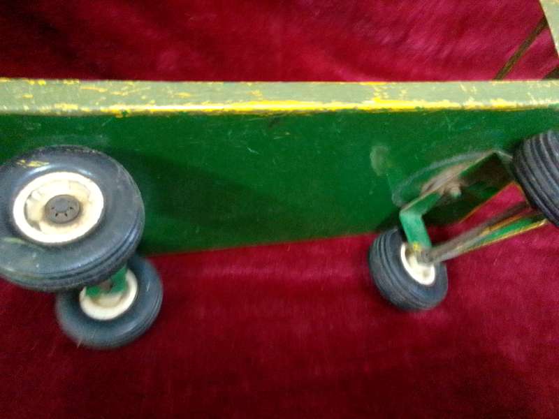 Stunning Vintage Large Steel Green Toy Trailer - View Description