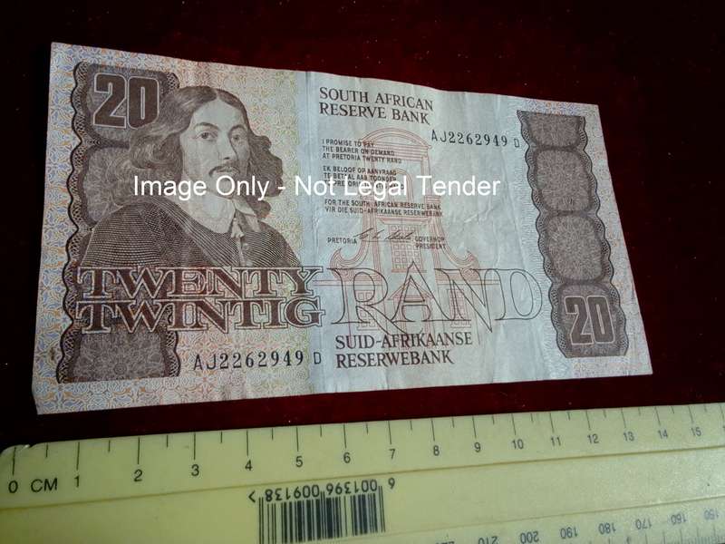 Republic Of South Africa Twenty Rand Note Serial Number AJ2262949 D - CL Stals- Good Condition