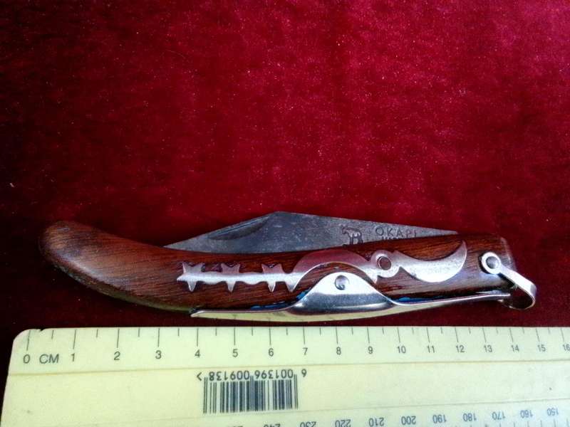 Stunning Vintage South Africa Okapi Folding Pocket Knife With Wooden Handle With Metal Designs