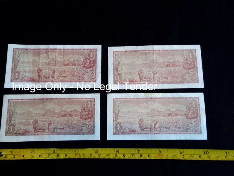 Four Republic Of South Africa One Rand Notes Tw De Jongh- Good Condition