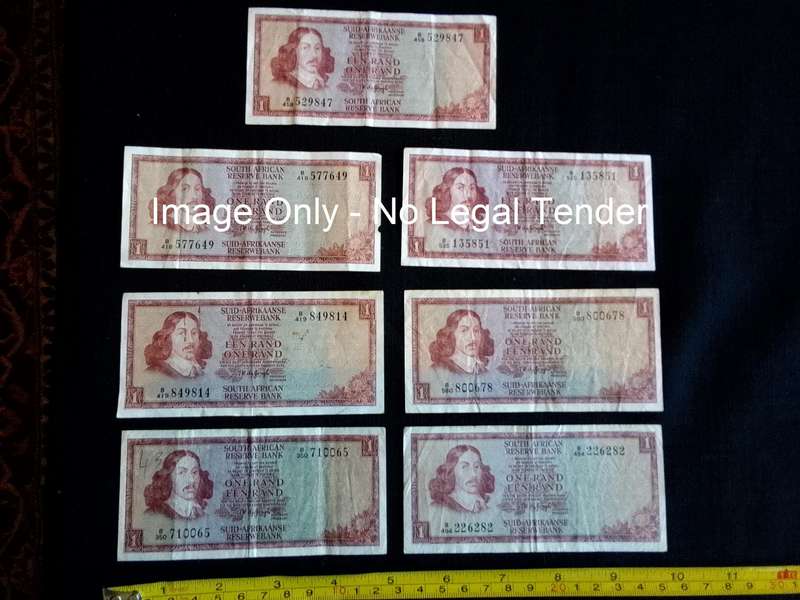 Seven Republic Of South Africa One Rand Notes Tw De Jongh- Good Condition